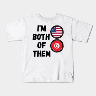 Half Tunisian Half American Heritage USA Roots & Tunisia DNA Family Flag Design Kids T-Shirt
